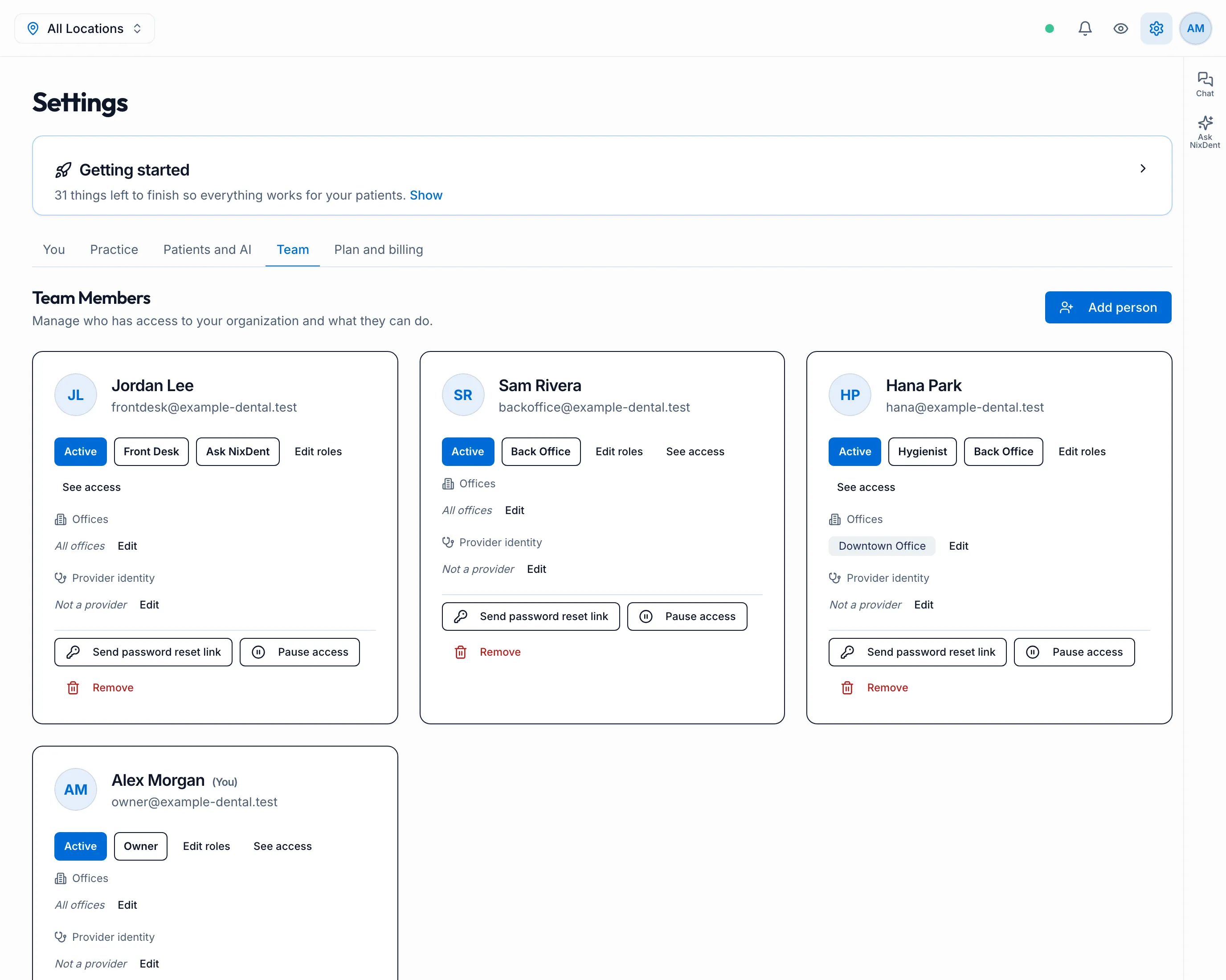 The Team page with a card for each person and the Add person button